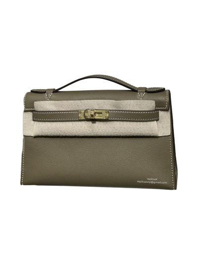 Hermes Top Handle Hermes VIP Kelly Mini Pochette Craie Swift Leather Bag Gray 22CM  522901