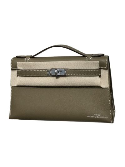 Hermes Top Handle Hermes VIP Kelly Mini Pochette Craie Swift Leather Bag Gray 22CM 522902