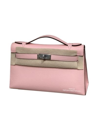 Hermes Top Handle Hermes VIP Kelly Mini Pochette Craie Swift Leather Bag Pink 22CM 522889