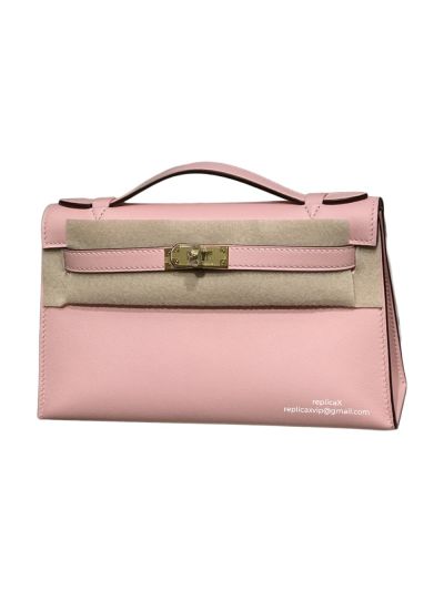 Hermes Top Handle Hermes VIP Kelly Mini Pochette Craie Swift Leather Bag Pink 22CM 522891