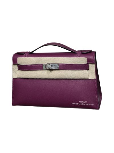 Hermes Top Handle Hermes VIP Kelly Mini Pochette Craie Swift Leather Bag Purple 22CM 522892