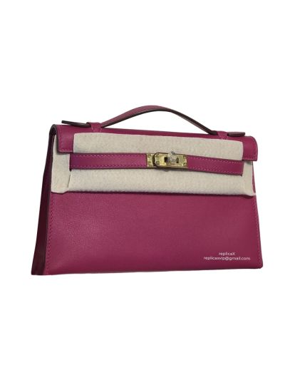 Hermes Top Handle Hermes VIP Kelly Mini Pochette Craie Swift Leather Bag Purple 22CM 522898