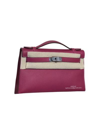 Hermes Top Handle Hermes VIP Kelly Mini Pochette Craie Swift Leather Bag Purple 22CM 522899