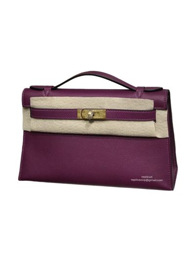 Hermes Top Handle Hermes VIP Kelly Mini Pochette Craie Swift Leather Bag Purple 22CM 522900
