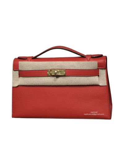 Hermes Top Handle Hermes VIP Kelly Mini Pochette Craie Swift Leather Bag Red 22CM 522896