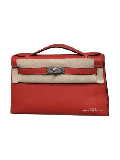 Hermes Top Handle Hermes VIP Kelly Mini Pochette Craie Swift Leather Bag Red 22CM 522897