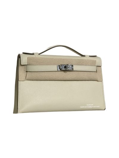 Hermes Top Handle Hermes VIP Kelly Mini Pochette Craie Swift Leather Bag White 22CM 522893