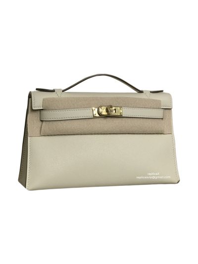 Hermes Top Handle Hermes VIP Kelly Mini Pochette Craie Swift Leather Bag White 22CM 522910