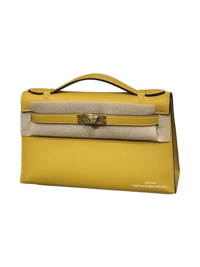 Hermes Top Handle Hermes VIP Kelly Mini Pochette Craie Swift Leather Bag Yellow 22CM 522908