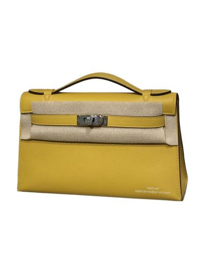 Hermes Top Handle Hermes VIP Kelly Mini Pochette Craie Swift Leather Bag Yellow 22CM 522909