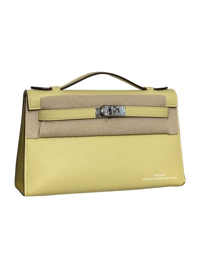 Hermes Top Handle Hermes VIP Kelly Mini Pochette Craie Swift Leather Bag Yellow 22CM 522912