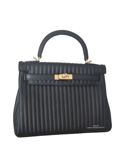 Hermes Tote Bag Hermes Never Seen Mille Gateaux Kelly 25 Bag Black Matelasse Leather 522916