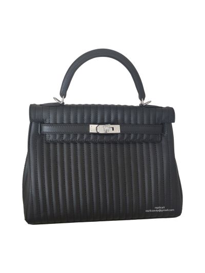 Hermes Tote Bag Hermes Never Seen Mille Gateaux Kelly 25 Bag Black Matelasse Leather 522917