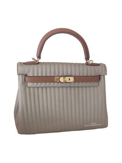 Hermes Tote Bag Hermes Never Seen Mille Gateaux Kelly 25 Bag Gray Matelasse Leather 522914