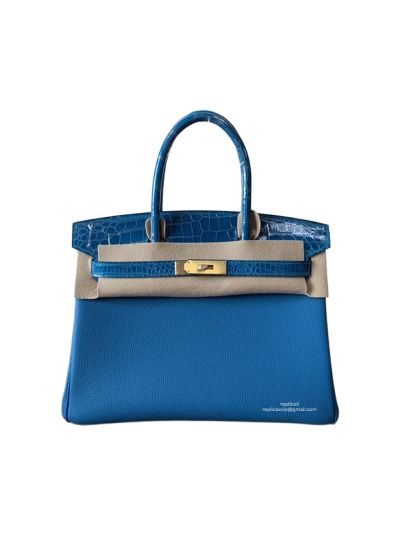 Hermes Tote Bag Hermes VIP Birkin 30 Blue Crocodile and Togo Leather Bag 30CM 522925