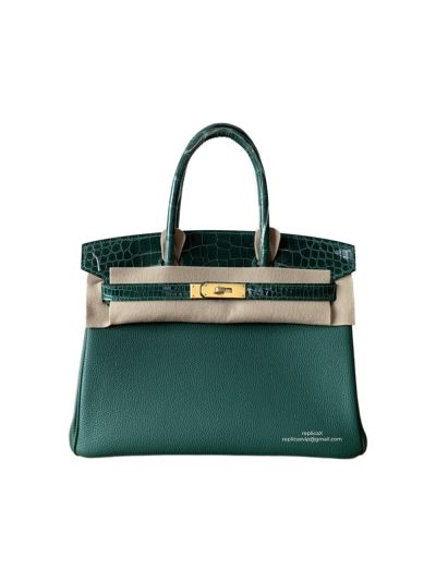 Hermes Tote Bag Hermes VIP Birkin 30 Green Crocodile and Togo Leather Bag 30CM 522926