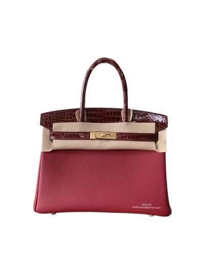 Hermes Tote Bag Hermes VIP Birkin 30 Red Crocodile and Togo Leather Bag 30CM 522927