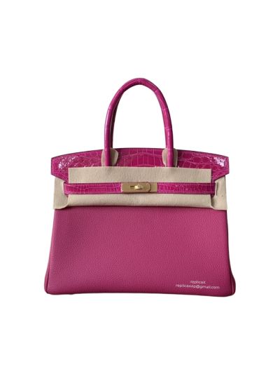 Hermes Tote Bag Hermes VIP Birkin 30 Rose Red Crocodile and Togo Leather Bag 30CM 522928