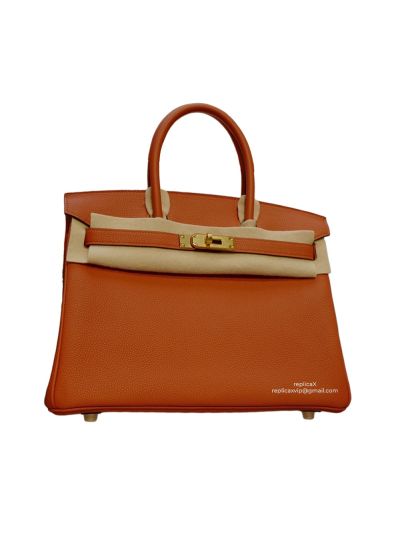 Hermes Tote Bag Hermes VIP Birkin 30 Top Handle Bag Orange Togo Leather 522940