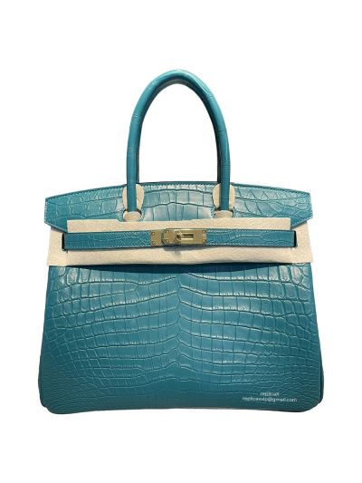 Hermes Tote Bag Hermes VIP Birkin 30 Tote Bag Bluish Green Original Crocodile Leather 522956