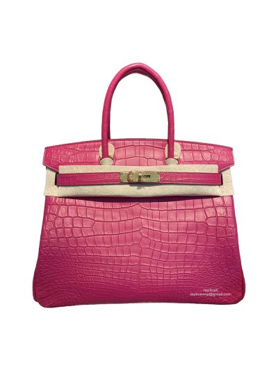 Hermes Tote Bag Hermes VIP Birkin 30 Tote Bag Fuchsia Pink Original Crocodile Leather 522955