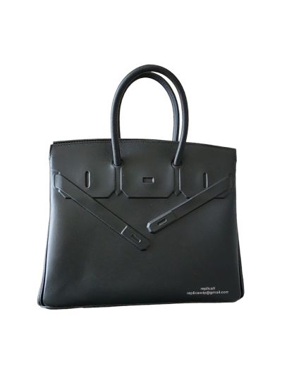 Hermes Tote Bag Hermes VIP Birkin Shadow 25 Rouge Sellier Tote Bag Black Leather 522957