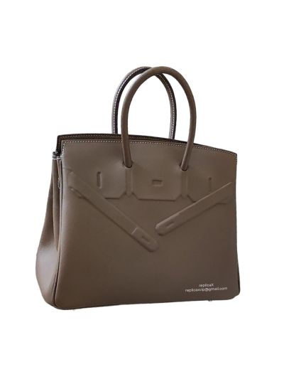 Hermes Tote Bag Hermes VIP Birkin Shadow 25 Rouge Sellier Tote Bag Brown Leather 522959