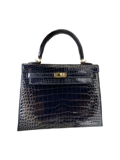 Hermes Tote Bag Hermes VIP Kelly 25 Tote Bag Dark Blue Nilo Shinny Crocodile Leather 25CM 522867