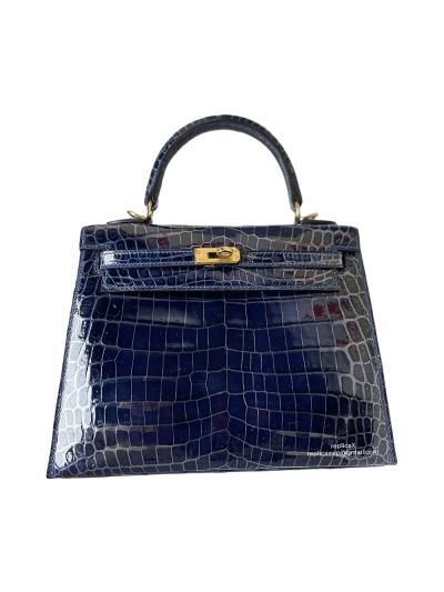 Hermes Tote Bag Hermes VIP Kelly 25 Tote Bag Navy Blue Nilo Shinny Crocodile Leather 25CM 522865