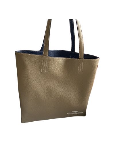 Hermes Tote Bag Hermes VIP Leather Double Sens Reversible Shopping Tote Bag Blue Brown Hand Stitched 522838