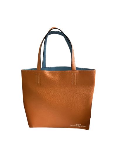 Hermes Tote Bag Hermes VIP Leather Double Sens Reversible Shopping Tote Bag Blue Orange Hand Stitched 522835