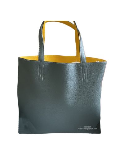 Hermes Tote Bag Hermes VIP Leather Double Sens Reversible Shopping Tote Bag Blue Yellow Hand Stitched 522834