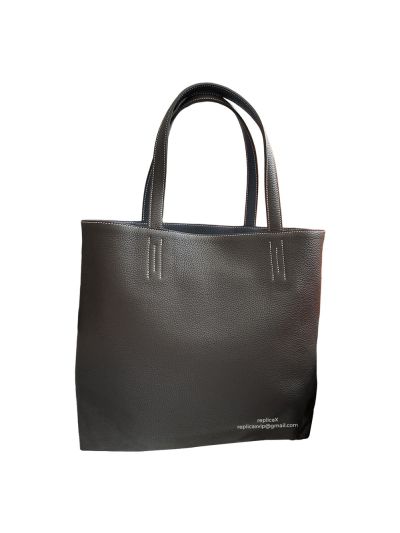 Hermes Tote Bag Hermes VIP Leather Double Sens Reversible Shopping Tote Bag Brown Gray Hand Stitched 522836