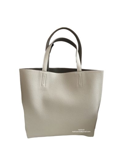 Hermes Tote Bag Hermes VIP Leather Double Sens Reversible Shopping Tote Bag White Gray Hand Stitched 522830