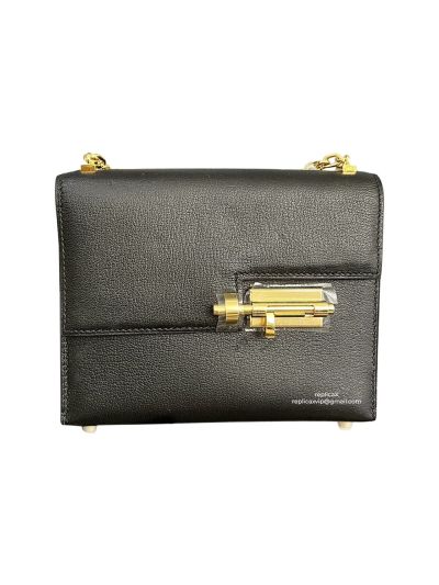 Hermes Verrou Bag Hermes Mini Verrou Chain Shoulder Bags Black Mysore Leather 22CM 522697