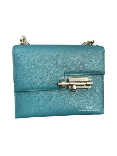 Hermes Verrou Bag Hermes Mini Verrou Chain Shoulder Bags Blue Mysore Leather 22CM 522699