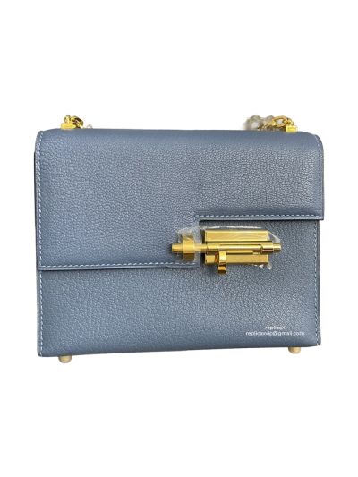 Hermes Verrou Bag Hermes Mini Verrou Chain Shoulder Bags Blue Mysore Leather 22CM 522703