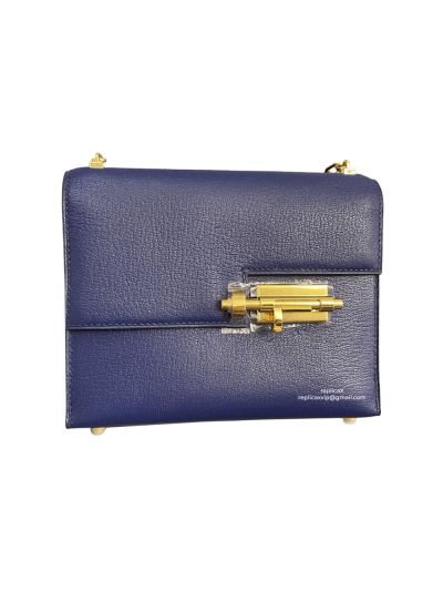 Hermes Verrou Bag Hermes Mini Verrou Chain Shoulder Bags Blue Mysore Leather 22CM 522709
