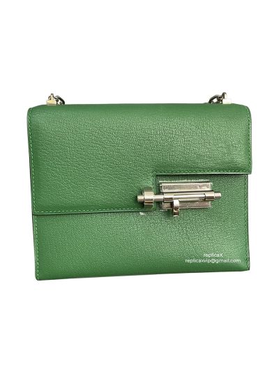 Hermes Verrou Bag Hermes Mini Verrou Chain Shoulder Bags Green Mysore Leather 22CM 522706
