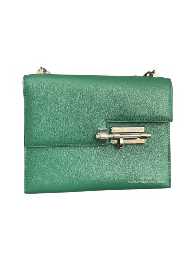 Hermes Verrou Bag Hermes Mini Verrou Chain Shoulder Bags Green Mysore Leather 22CM 522723