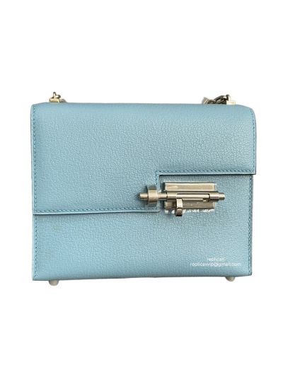 Hermes Verrou Bag Hermes Mini Verrou Chain Shoulder Bags Light Blue Mysore Leather 22CM 522716