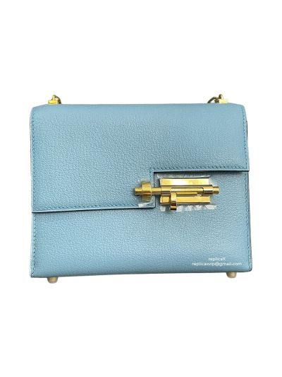 Hermes Verrou Bag Hermes Mini Verrou Chain Shoulder Bags Light Blue Mysore Leather 22CM 522717