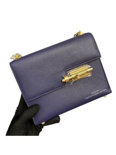 Hermes Verrou Bag Hermes Mini Verrou Chain Shoulder Bags Navy Blue Mysore Leather 22CM 522714