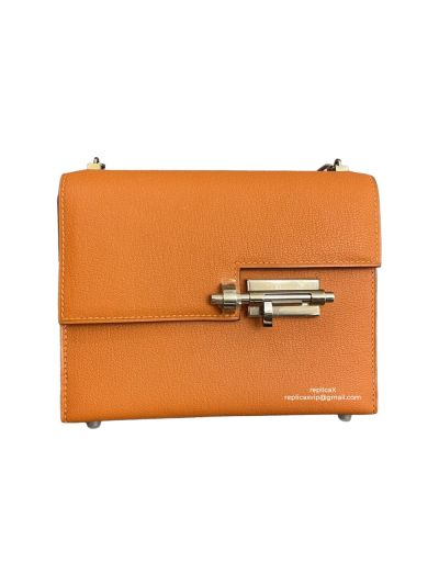 Hermes Verrou Bag Hermes Mini Verrou Chain Shoulder Bags Orange Mysore Leather 22CM 522721