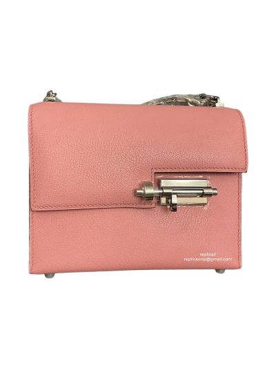 Hermes Verrou Bag Hermes Mini Verrou Chain Shoulder Bags Pink Mysore Leather 22CM 522695