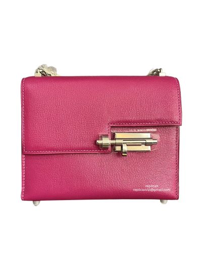 Hermes Verrou Bag Hermes Mini Verrou Chain Shoulder Bags Rose Red Mysore Leather 22CM 522710