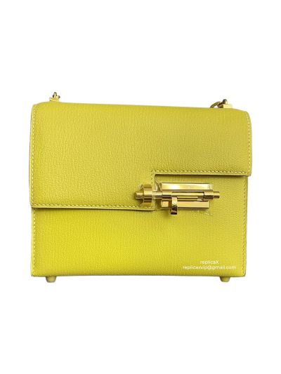 Hermes Verrou Bag Hermes Mini Verrou Chain Shoulder Bags Yellow Mysore Leather 22CM 522702