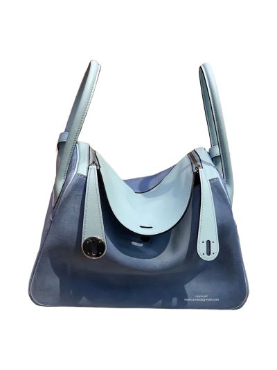 Hermes VIP 26CM Lindy Shoulder Bag Light Blue Swift Leather Suede 525037