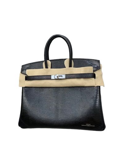 Hermes VIP Birkin 25 Black Lizard Leather Tote Bag 525009