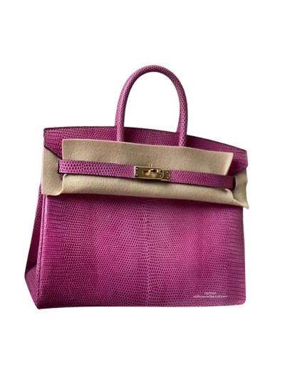 Hermes VIP Birkin 25 Fuchsia Pink Lizard Leather Tote Bag 525010